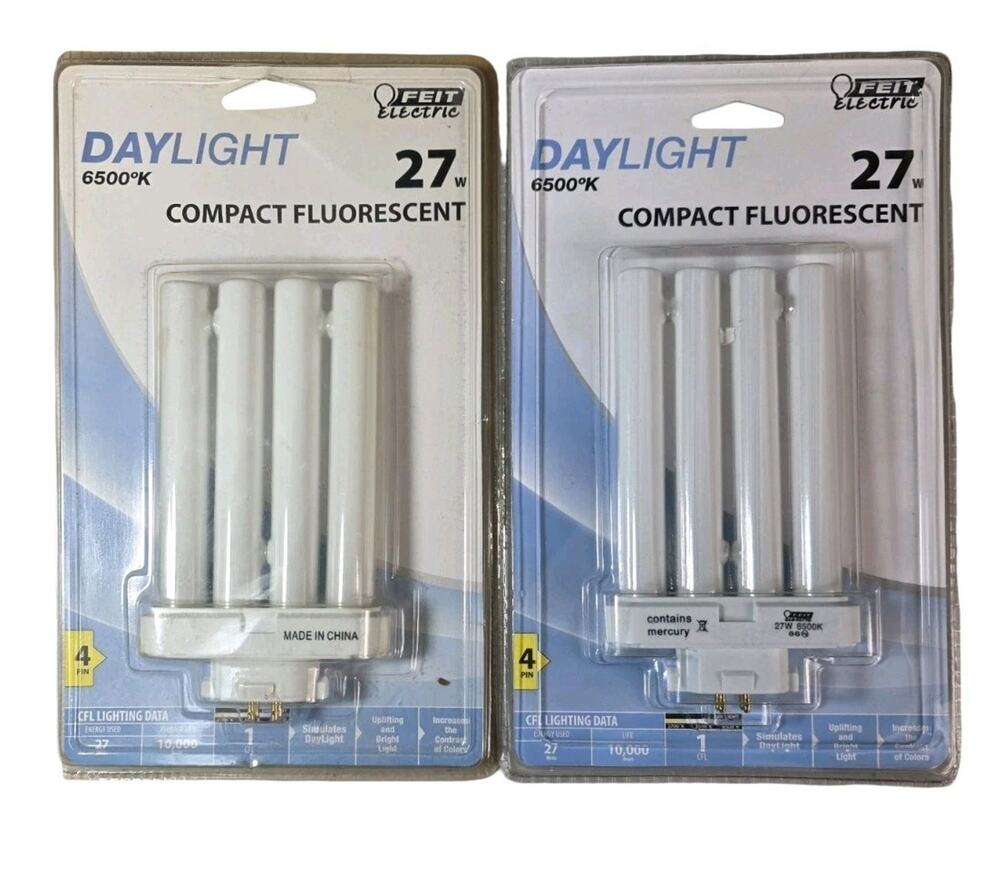 Feit Electric PLT27E/65 27W PL Tube CFL Bulb, 4-Pin, Daylight 6500K Lot Of 2